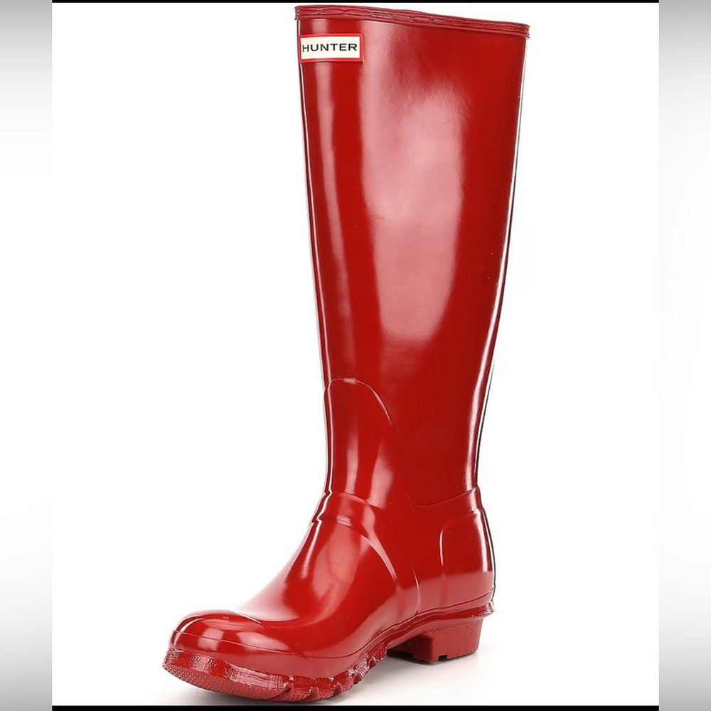 Red hunter tall rain boots